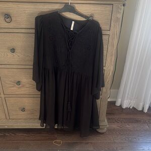 Mango Black Lace-Up Mini Dress